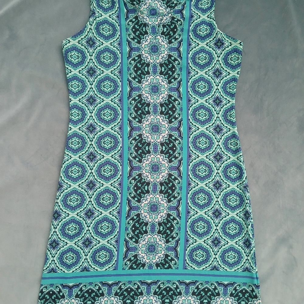 Casual Teal And Blue Geometric Pattern Dress